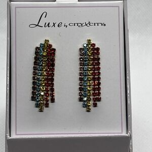 Luxe by City x City Womens Multicolor Rhinestone Fringe Drop Earrings Gold Tone